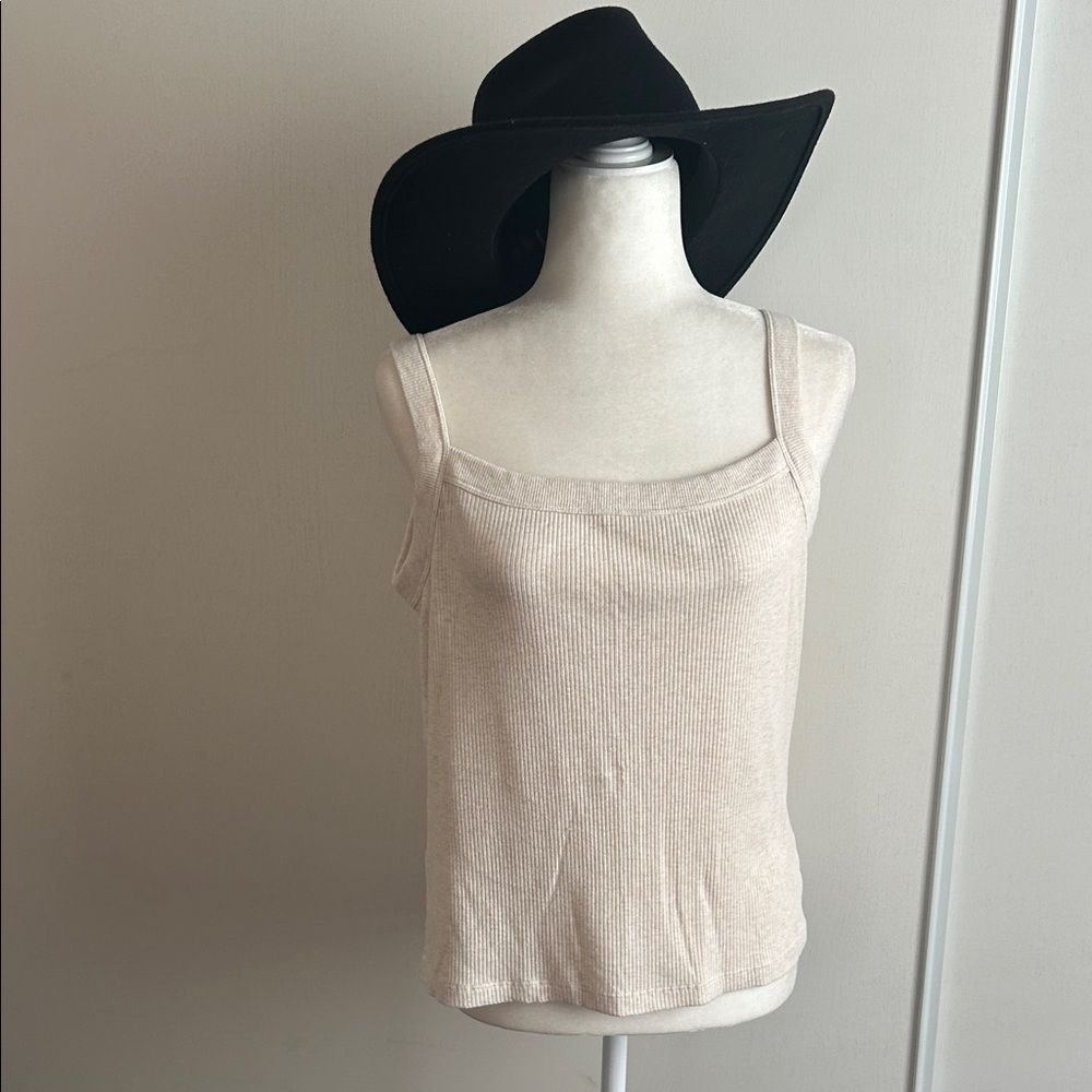 American Eagle Outfitters Ribbed Square-Neck Tank Top - Cream